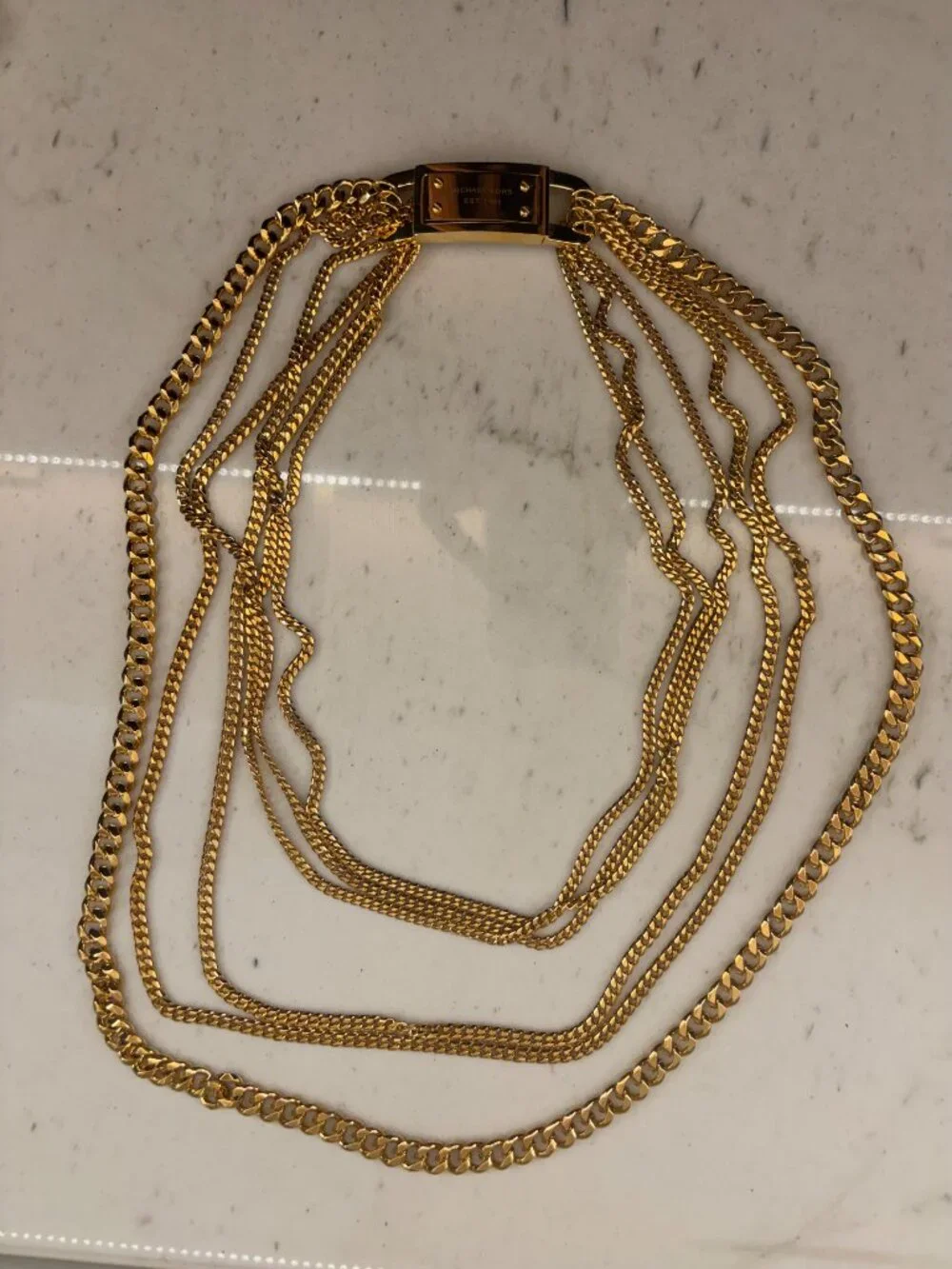 Michael Kors Multi Strand Chain Link Statement Necklace Gold MKJ2920 ID Bar